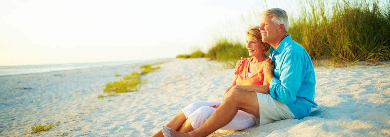 Image of couple sitting on a beach.