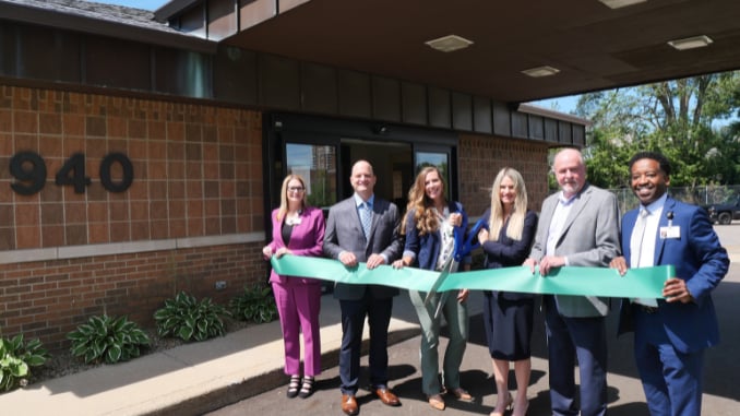 Bronson leaders celebrate the opening of the new urgent care in Kalamazoo. Pictured from L to R: Kimberly Hatchel, senior vice president and chief operations officer, Bronson Methodist Hospital; Matthew Brindley, MD emergency medicine; Sarah Reardon, manager of nursing-urgent care, Bronson Methodist Hospital; Lisa Padgett, system director, capacity command center and capacity management, Bronson Healthcare Group