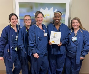 Bronson Battle Creek labor and delivery staff members: Cait Grube, LPN; Ashley Ernsberger, RN; Amanda Cole, RN; Bre May, unit clerk; Taylor Gordier, RN. 