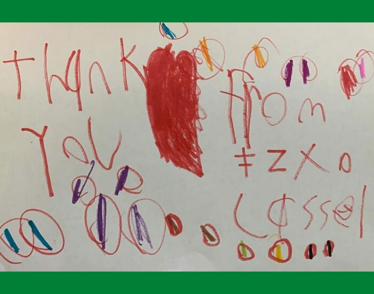 Image of a card written by a community member to Bronson's healthcare heroes