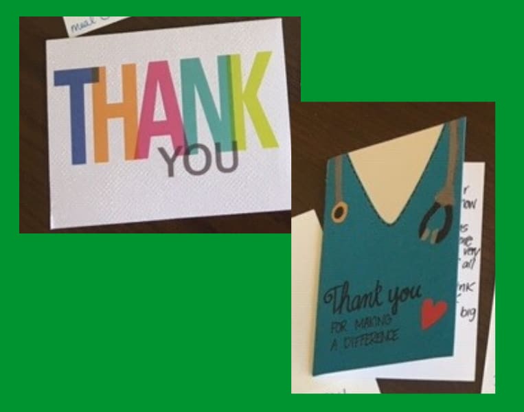 Image of a card written by a community member to Bronson's healthcare heroes