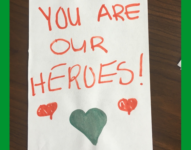 Image of a card written by a community member to Bronson's healthcare heroes