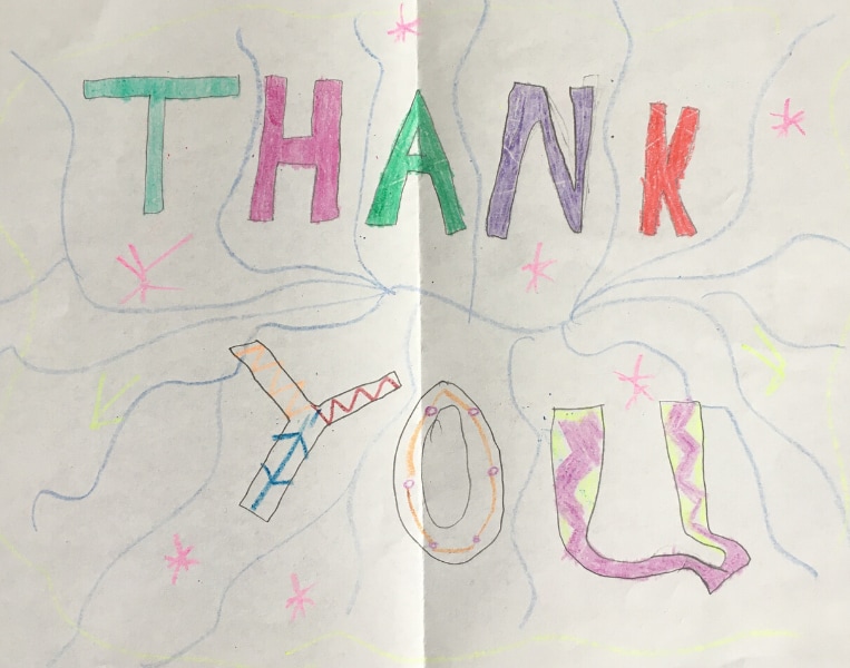 Image of a card written by a community member to Bronson's healthcare heroes