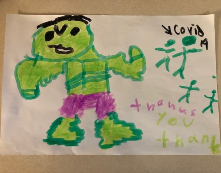 Image of a card written by a community member to Bronson's healthcare heroes