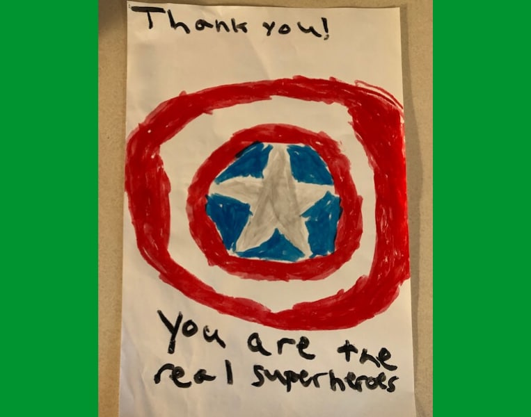 Image of a card written by a community member to Bronson's healthcare heroes